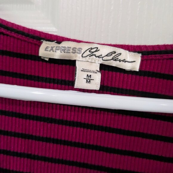 Express One Eleven Women's Faux Wrap Tank Top, Size Medium, Pink Black Striped - Picture 5 of 8